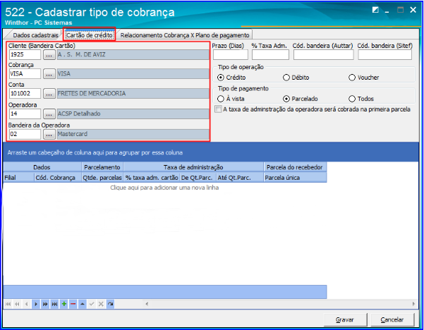 Rotina 522 - Cartão de Crédito