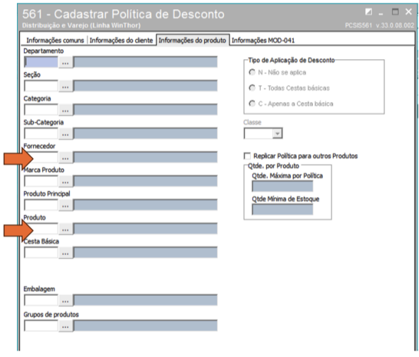 Aba Informações do Produto