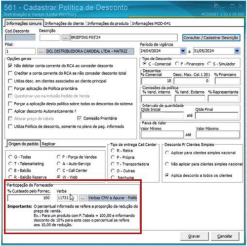 Participação do Fornecedor