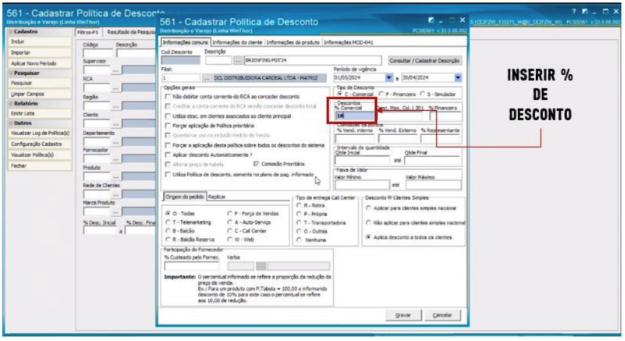 Inserir % de Desconto